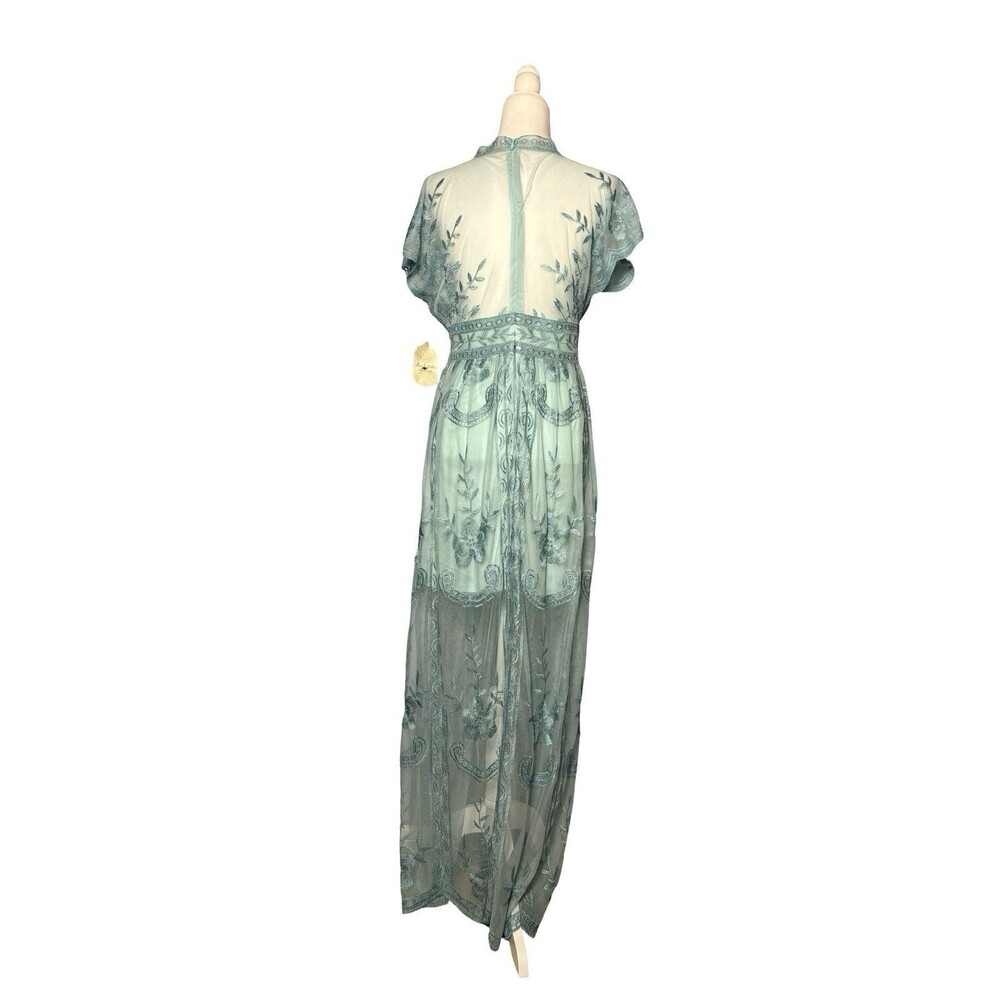 Altar’d State Mariska Maxi Dress M Sea Blue Embroidered Mesh Boho NWT - Picture 4 of 11